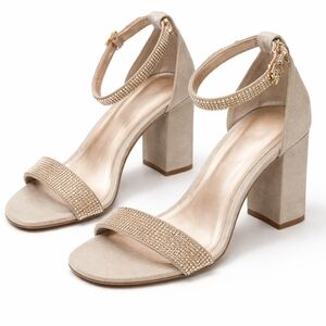 Chelsea & Violet Rose Gold Embellished Block Heels